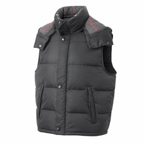 Black Check-Yoke High-Collar Down Vest