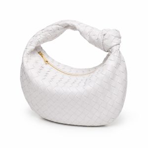 White Woven Crescent Hobo Bag