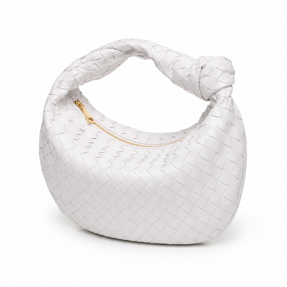 White Woven Crescent Hobo Bag