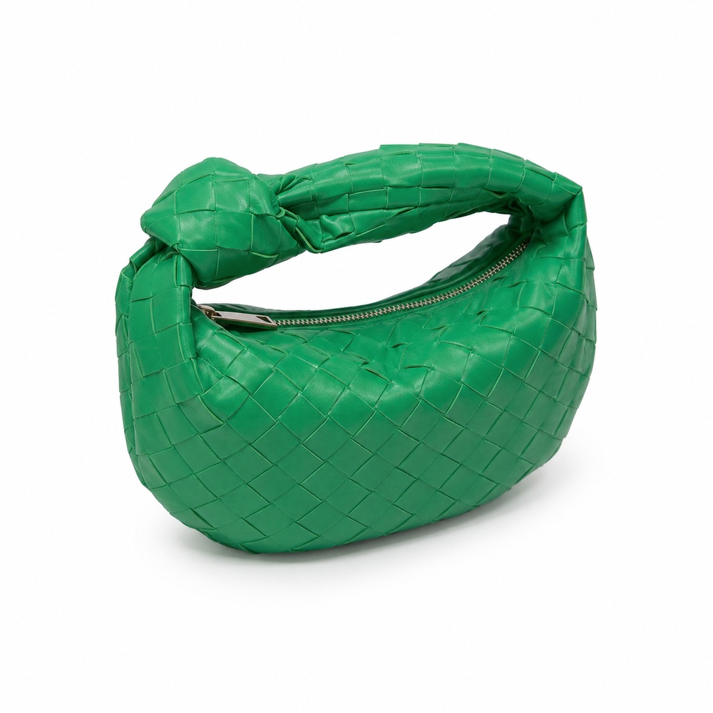 Green Mini Woven Crescent Bag