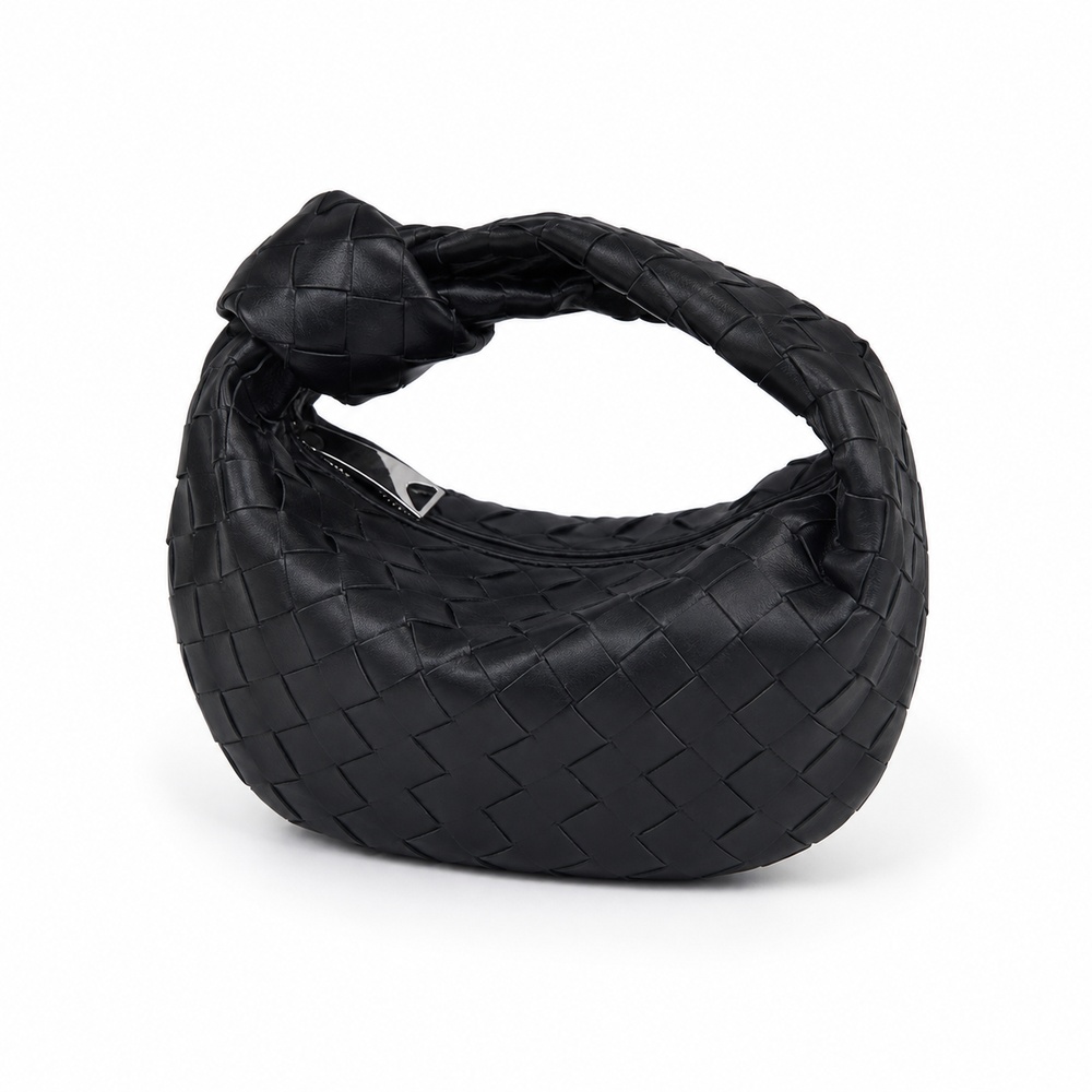 Black Mini Woven Crescent Bag