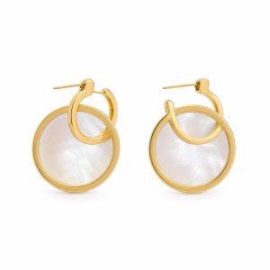 Gold Mother-of-Pearl Double Hoop Earrings - Fashion jewelry, non-precious metal