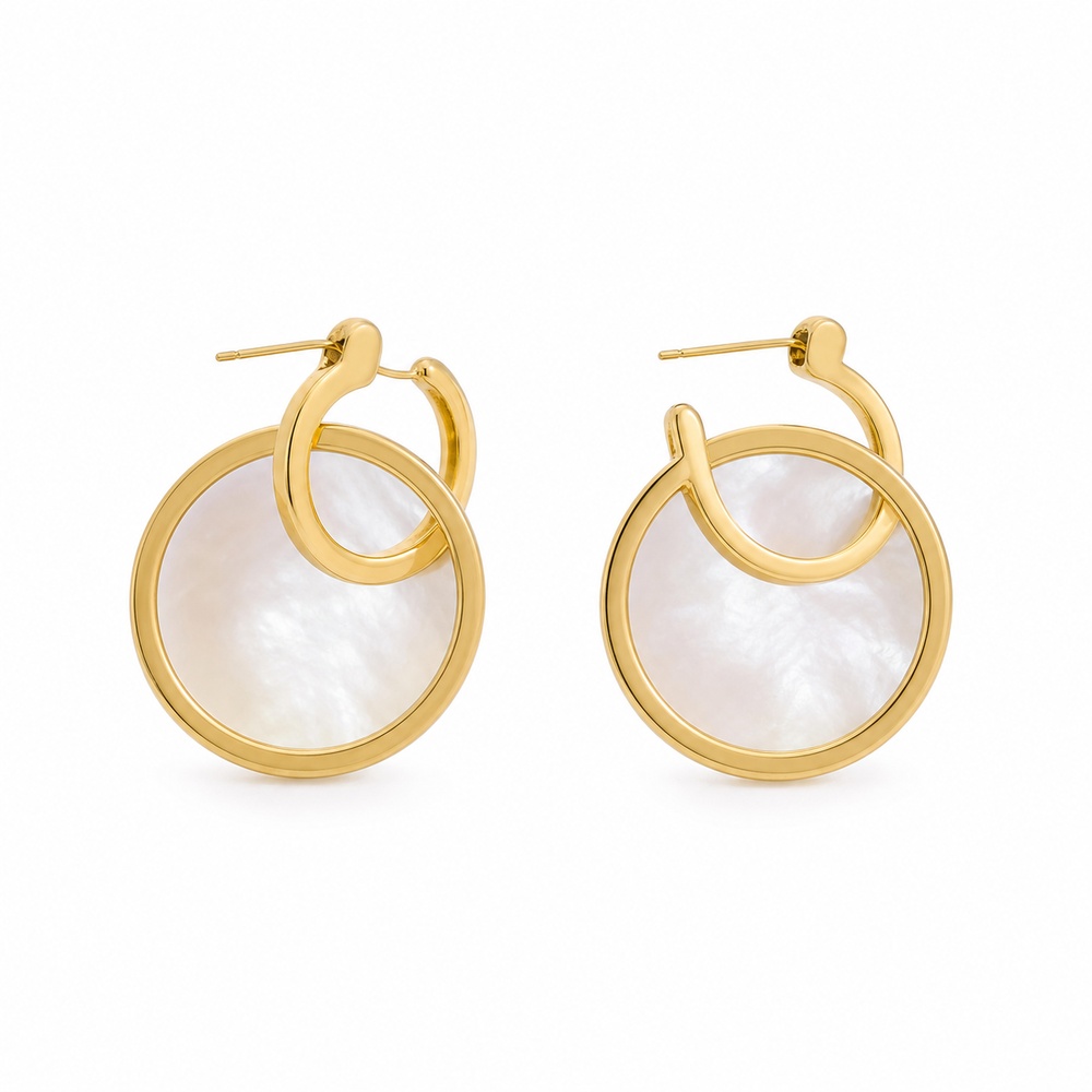 Gold Mother-of-Pearl Double Hoop Earrings - Fashion jewelry, non-precious metal