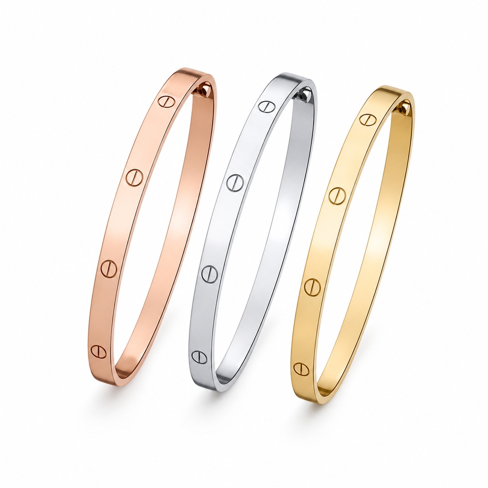 Three-Tone Slim Screw Bracelet Set - Fashion jewelry, non-precious metal