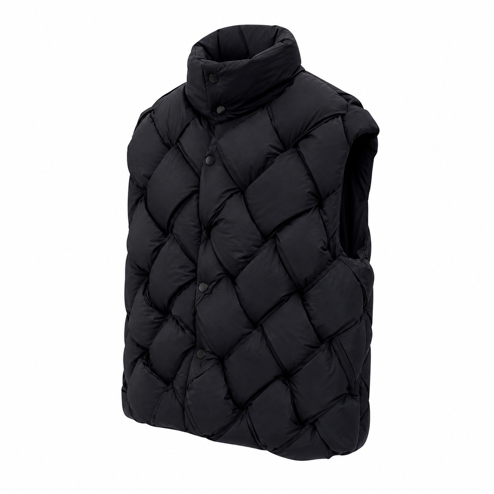 Black Sculpted Woven-Quilt Down Vest