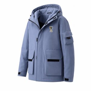 Powder Blue Multi-Pocket Hooded Down Parka