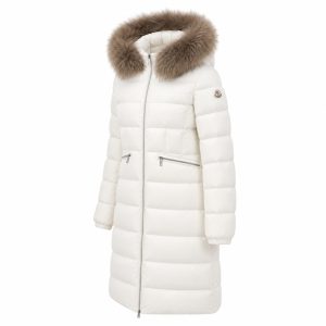 Ivory Fur-Trim Long Down Coat