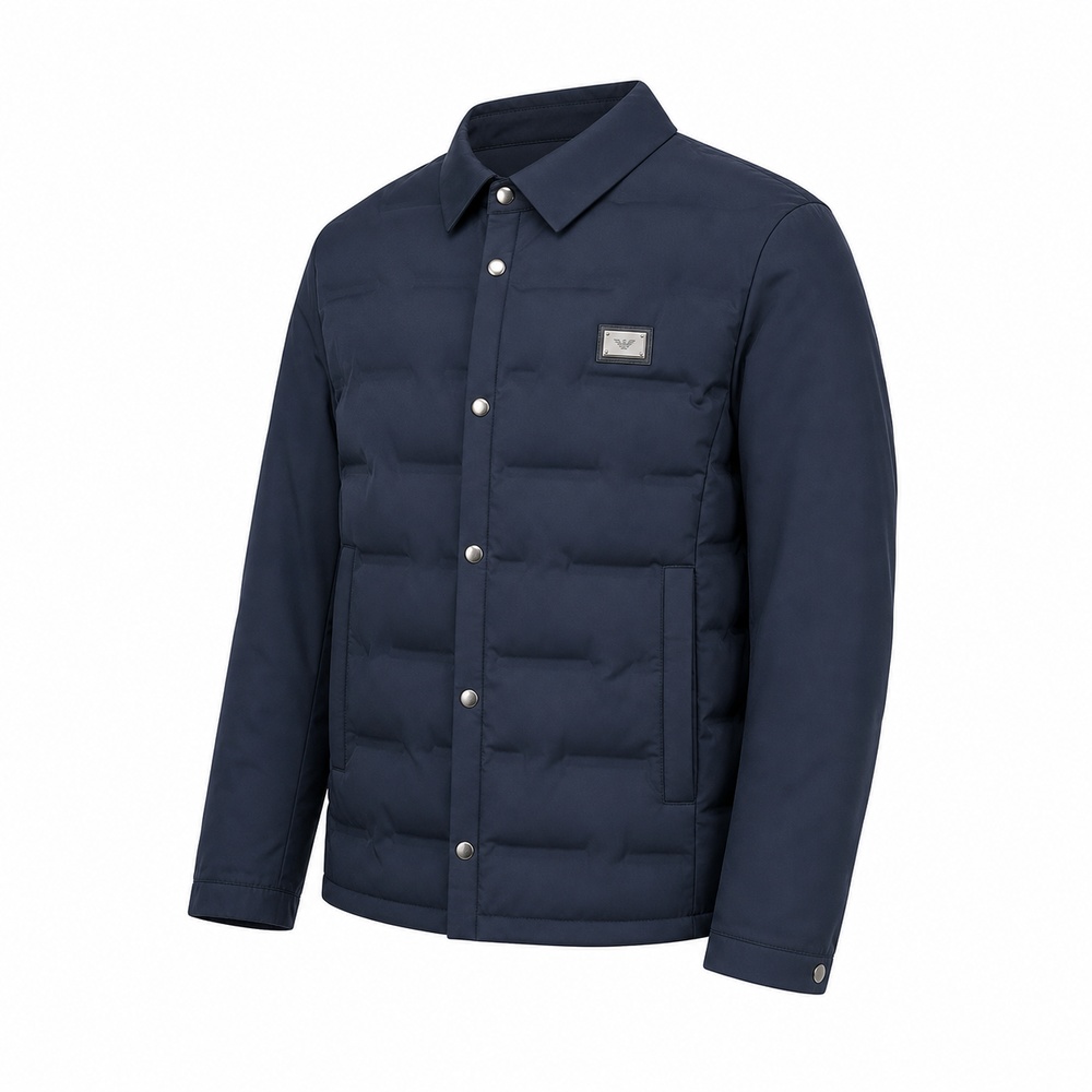 Deep Navy Shirt-Collar Lightweight Down Jacket