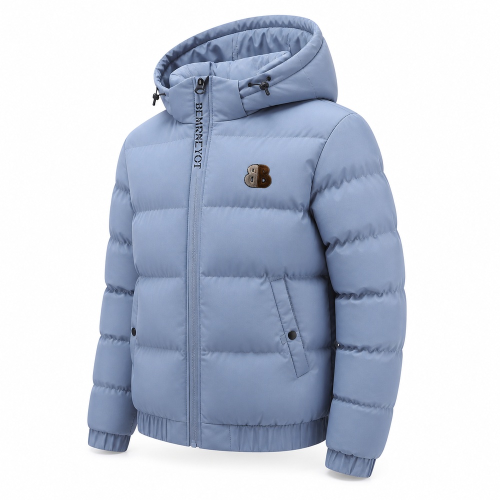 Mist Blue Hooded Short Down Jacket