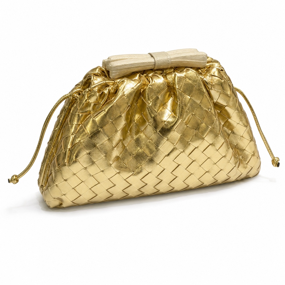 Metallic Gold Woven Pouch Bag