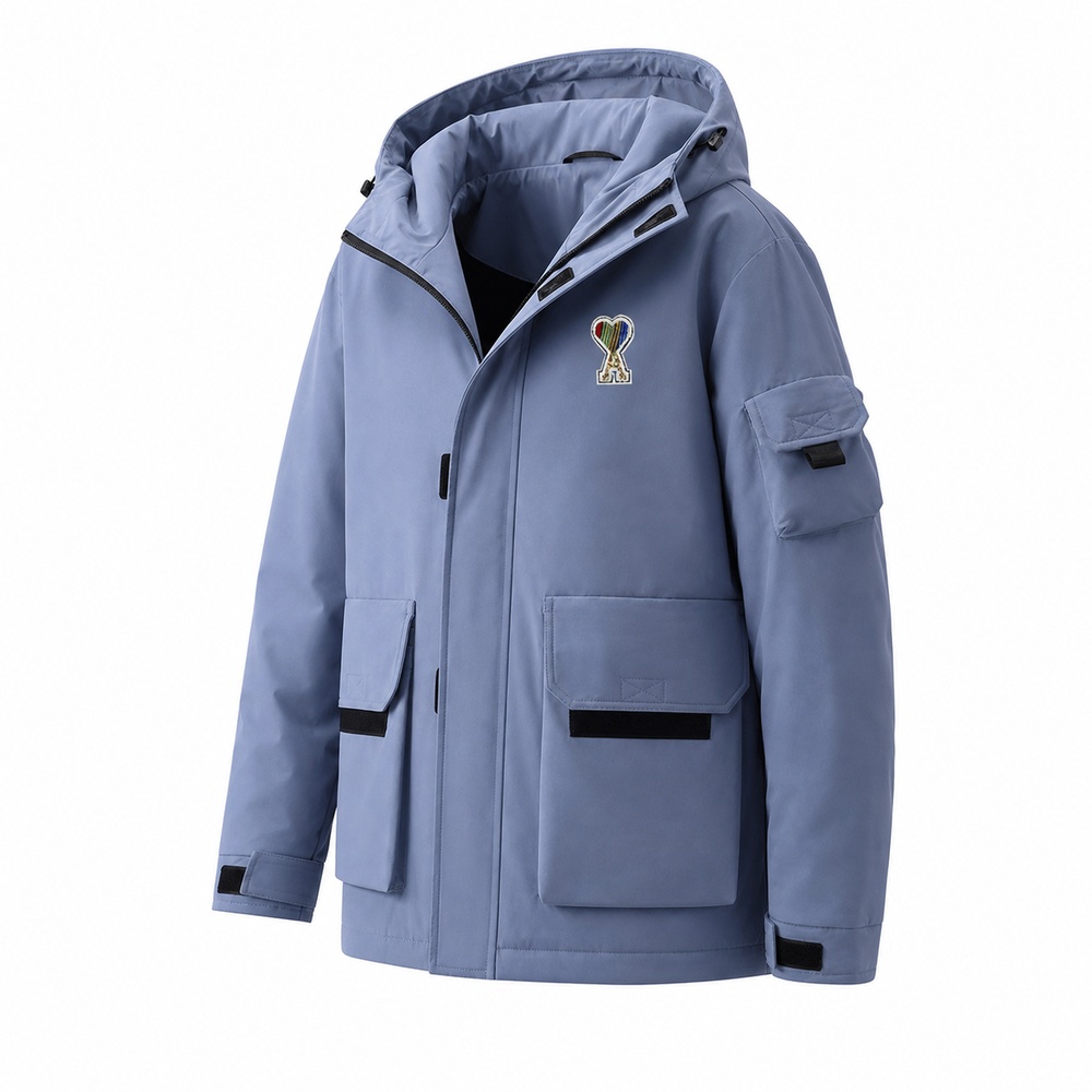 Powder Blue Multi-Pocket Hooded Down Parka