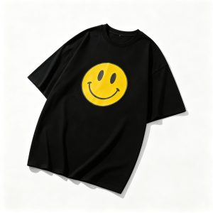 Black Smiley Face Graphic Oversized T-Shirt – casual T-shirt and everyday top