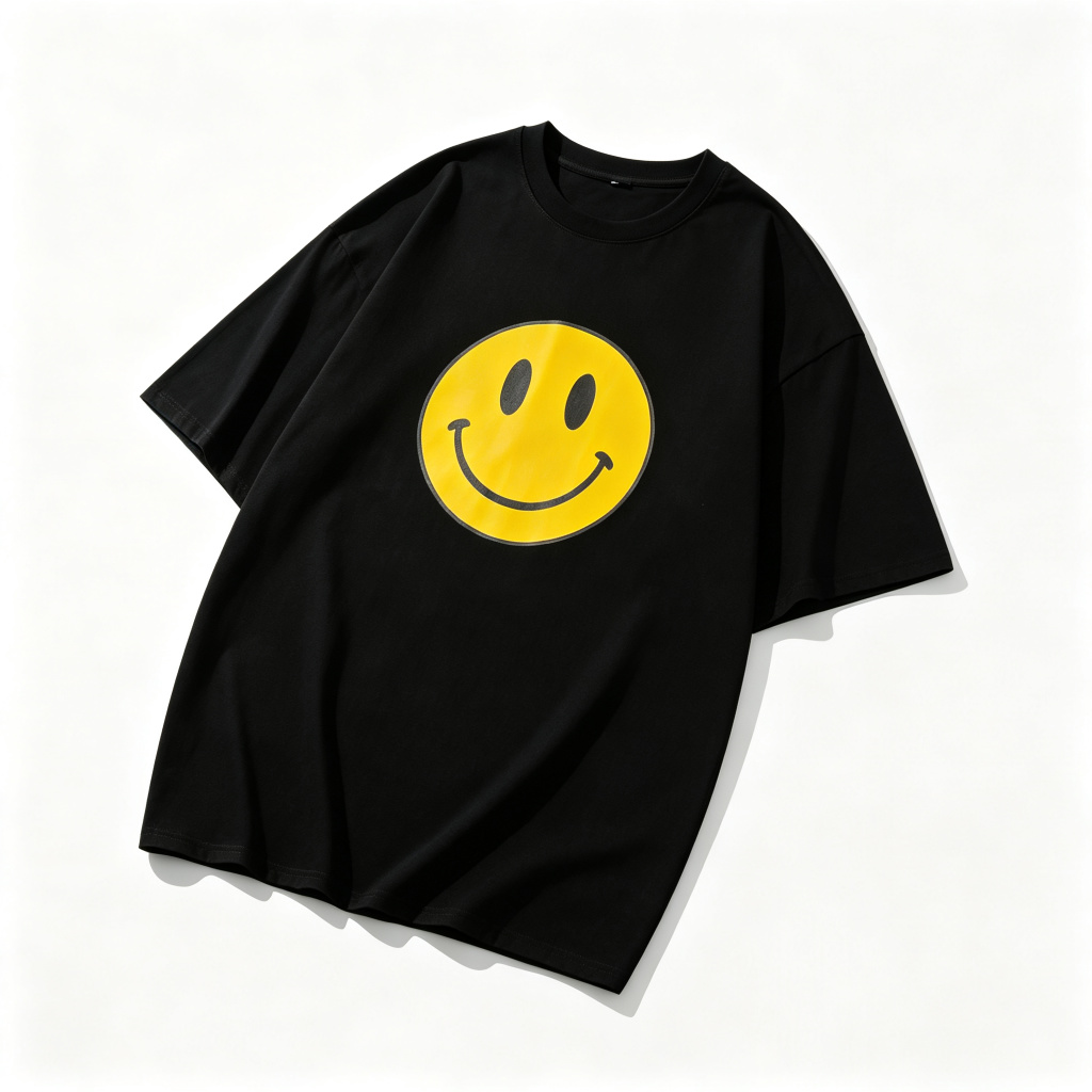 Black Smiley Face Graphic Oversized T-Shirt – casual T-shirt and everyday top