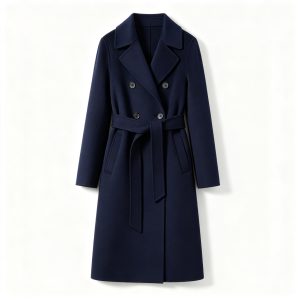 Navy Blue Double-Breasted Wool Coat – warm winter jacket and outerwear