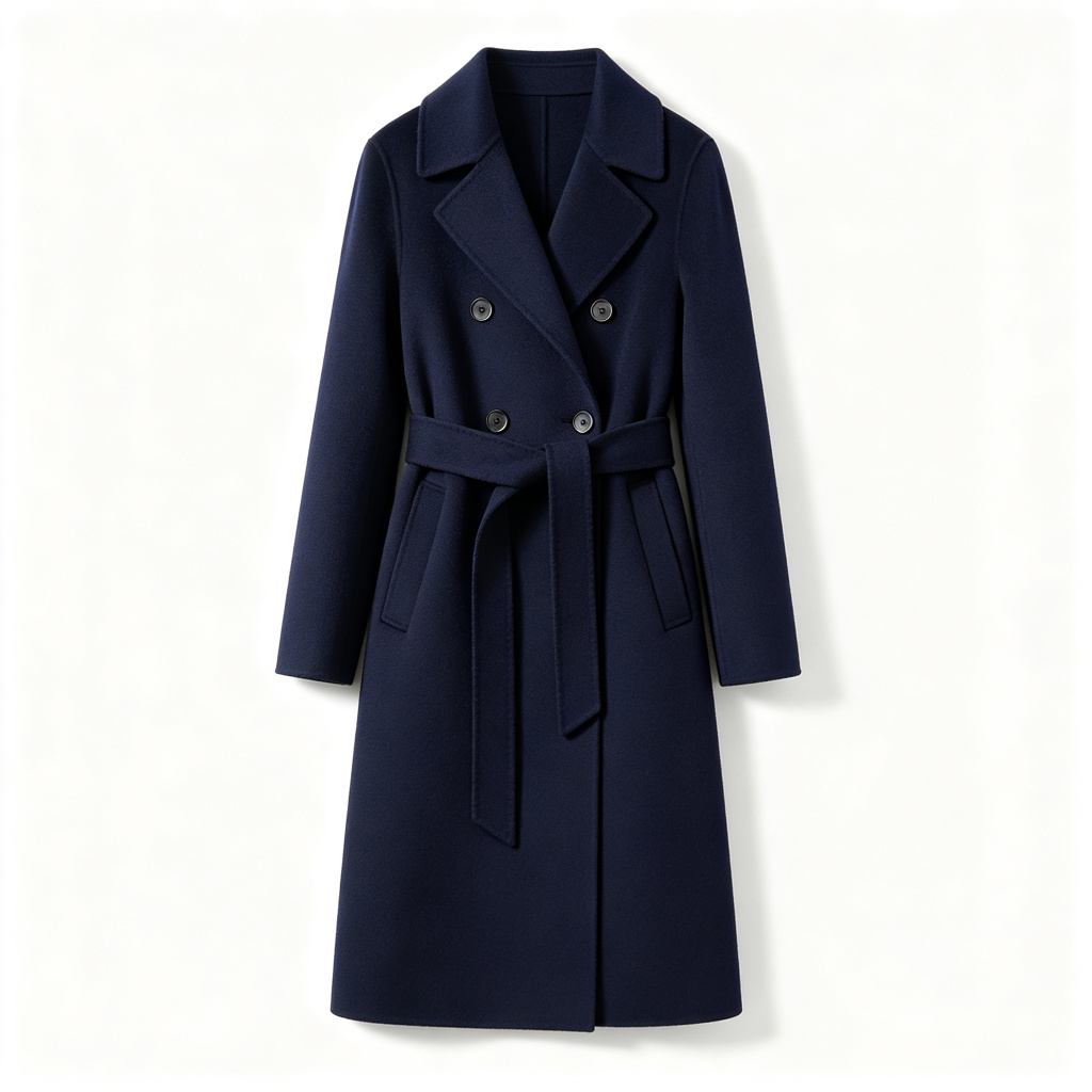 Navy Blue Double-Breasted Wool Coat – warm winter jacket and outerwear