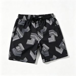 Black Abstract Geometric Print Beach Shorts – casual bottoms and everyday streetwear