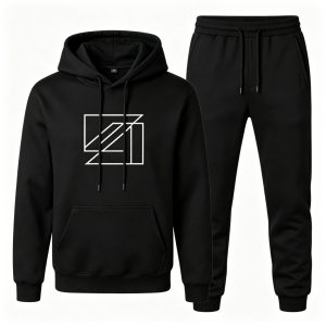 Black Geometric Print Hoodie & Sweatpants Set – casual hoodie and streetwear sweatshirt