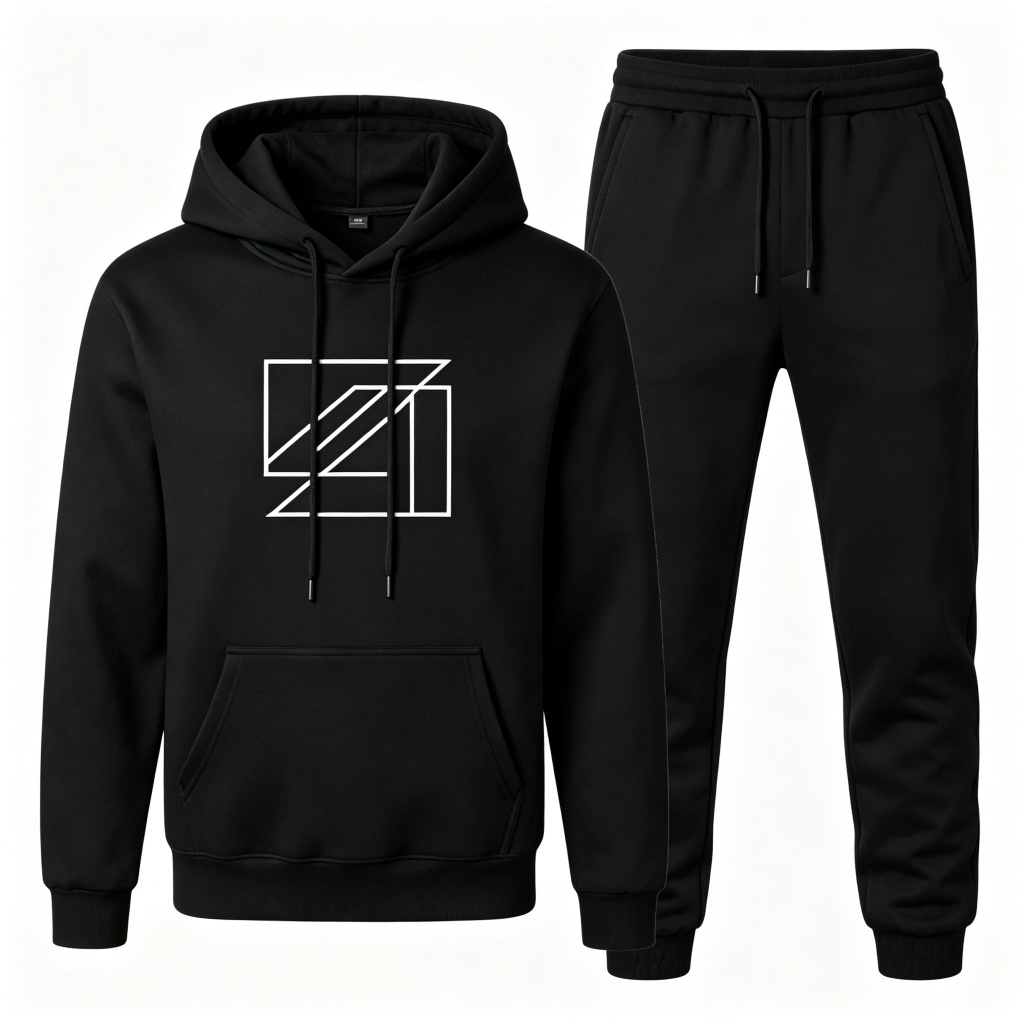 Black Geometric Print Hoodie & Sweatpants Set – casual hoodie and streetwear sweatshirt