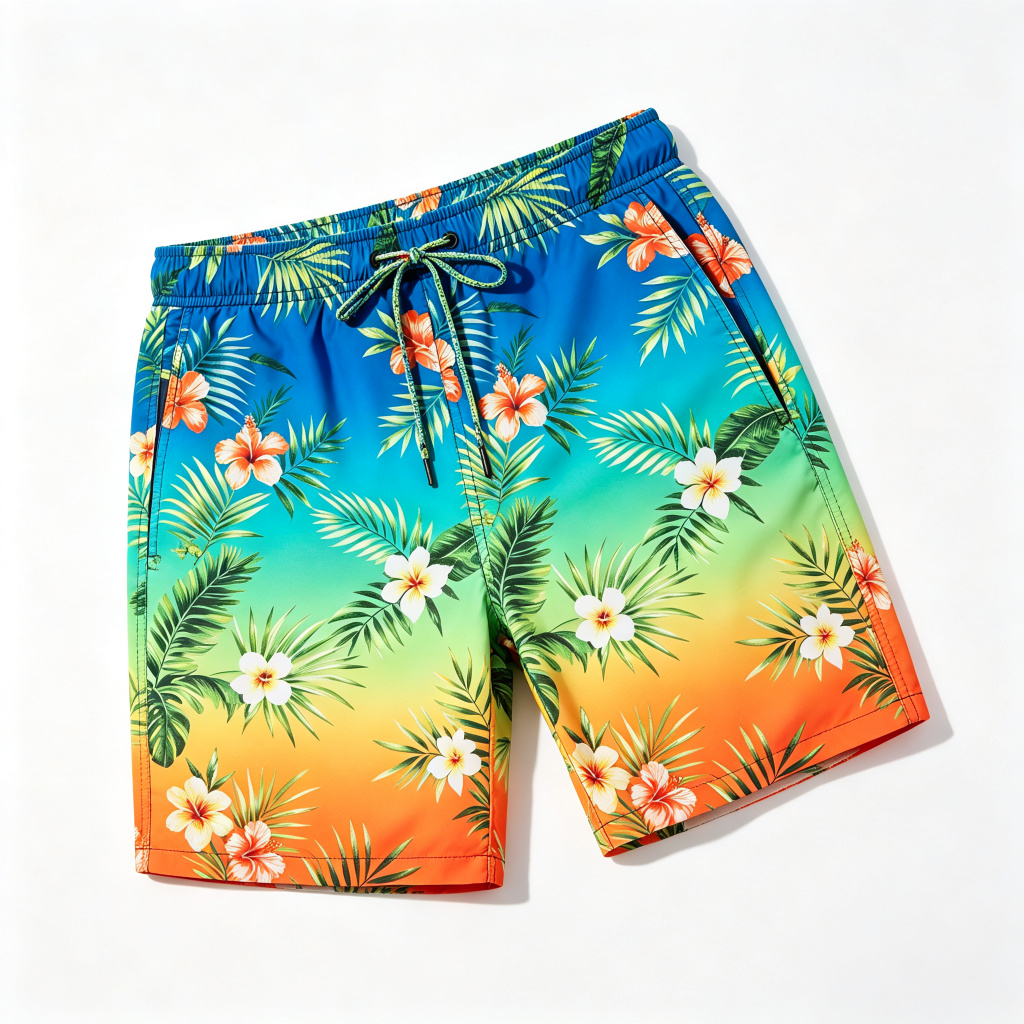 Colorful Gradient Tropical Print Beach Shorts – casual bottoms and everyday streetwear