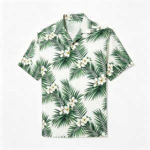 White Tropical Palm Print Short Sleeve Shirt – affordable fashion online