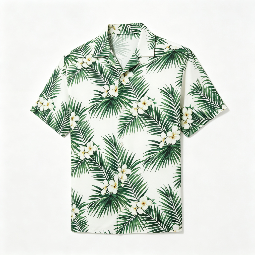 White Tropical Palm Print Short Sleeve Shirt – affordable fashion online