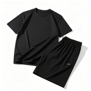 Black Athletic Short Sleeve T-Shirt & Shorts Set – casual T-shirt and everyday top