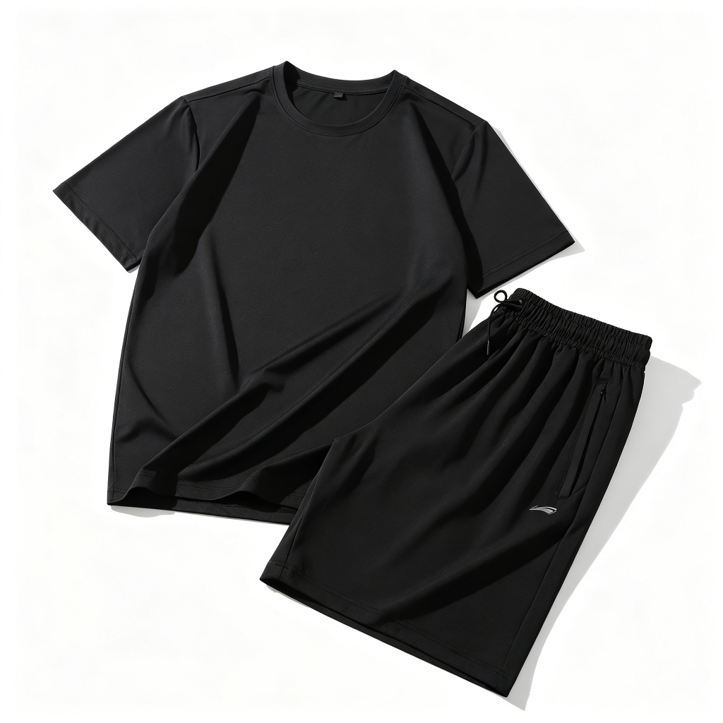Black Athletic Short Sleeve T-Shirt & Shorts Set – casual T-shirt and everyday top