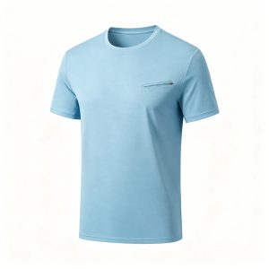 Light Blue Zip Pocket Short Sleeve Athletic T-Shirt – casual T-shirt and everyday top