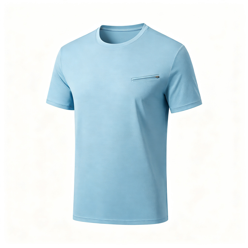 Light Blue Zip Pocket Short Sleeve Athletic T-Shirt – casual T-shirt and everyday top