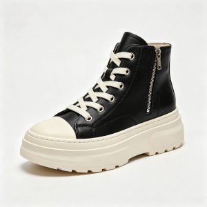 Black Leather High Top Platform Sneakers – comfortable casual shoes and sneakers
