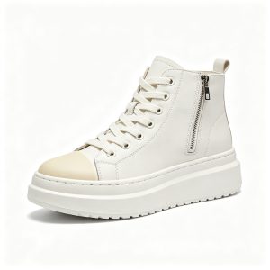 All White Leather High Top Platform Sneakers – comfortable casual shoes and sneakers