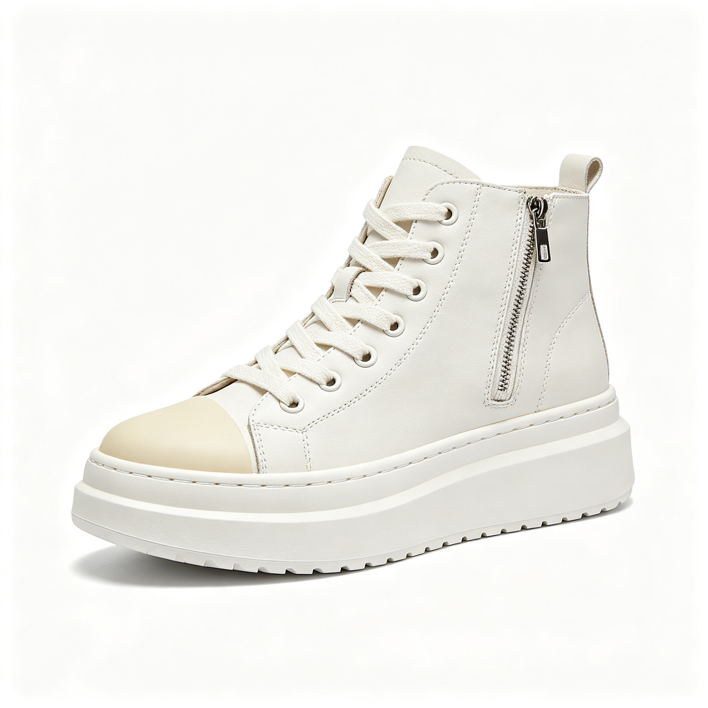 All White Leather High Top Platform Sneakers – comfortable casual shoes and sneakers