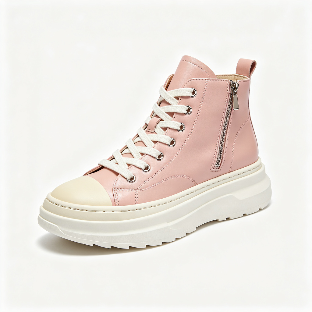 Pink Leather High Top Platform Sneakers – comfortable casual shoes and sneakers