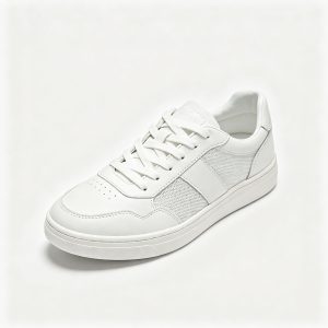 White Leather Mesh Low Top Sneakers – comfortable casual shoes and sneakers