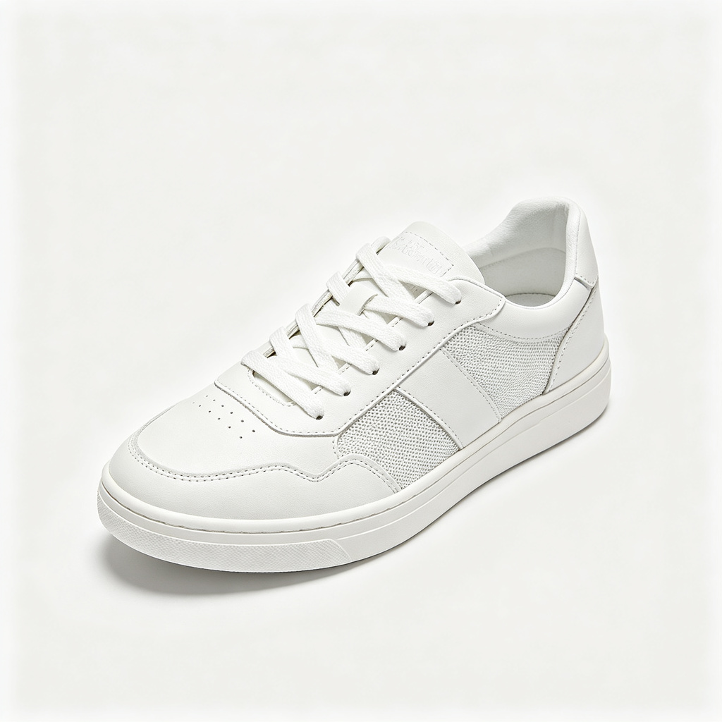 White Leather Mesh Low Top Sneakers – comfortable casual shoes and sneakers