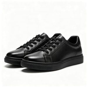 BlackLeather Court Sneakers