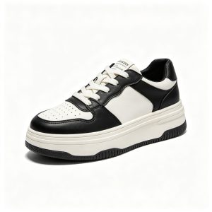 Black and White Colorblock Leather Sneakers