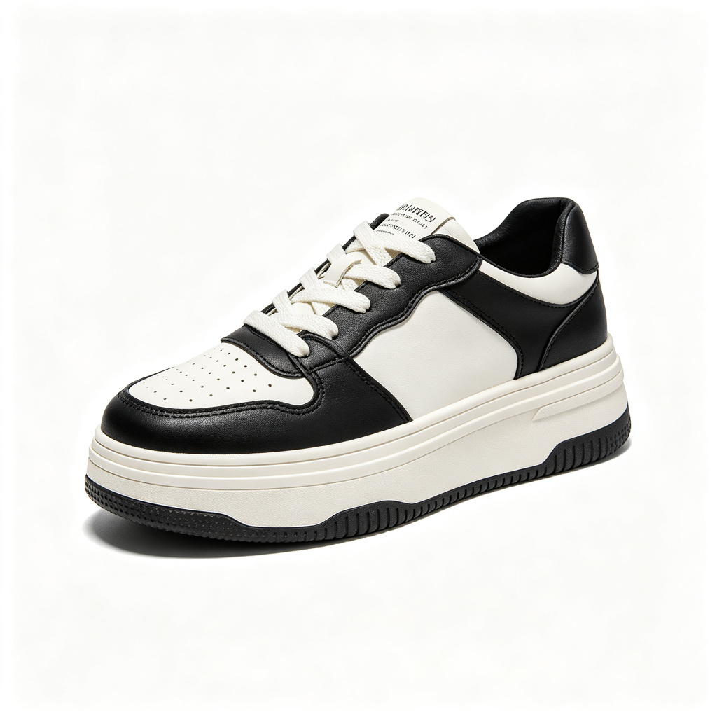Black and White Colorblock Leather Sneakers