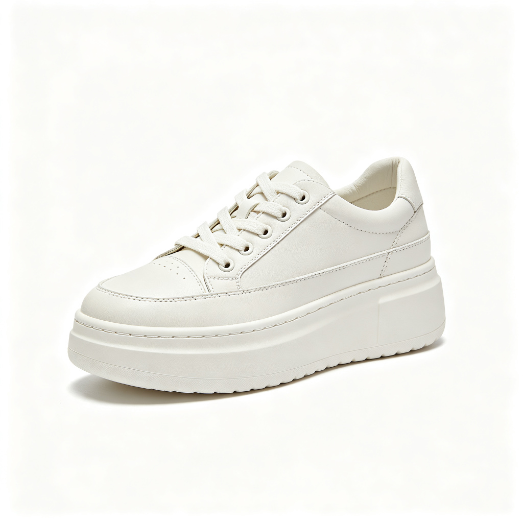White Leather Platform Chunky Sole Sneakers