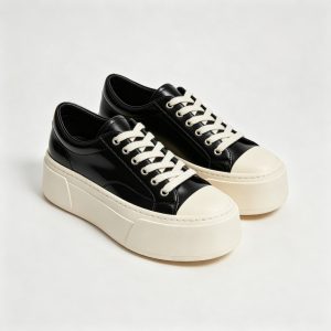 Black Leather Low Top Platform Sneakers