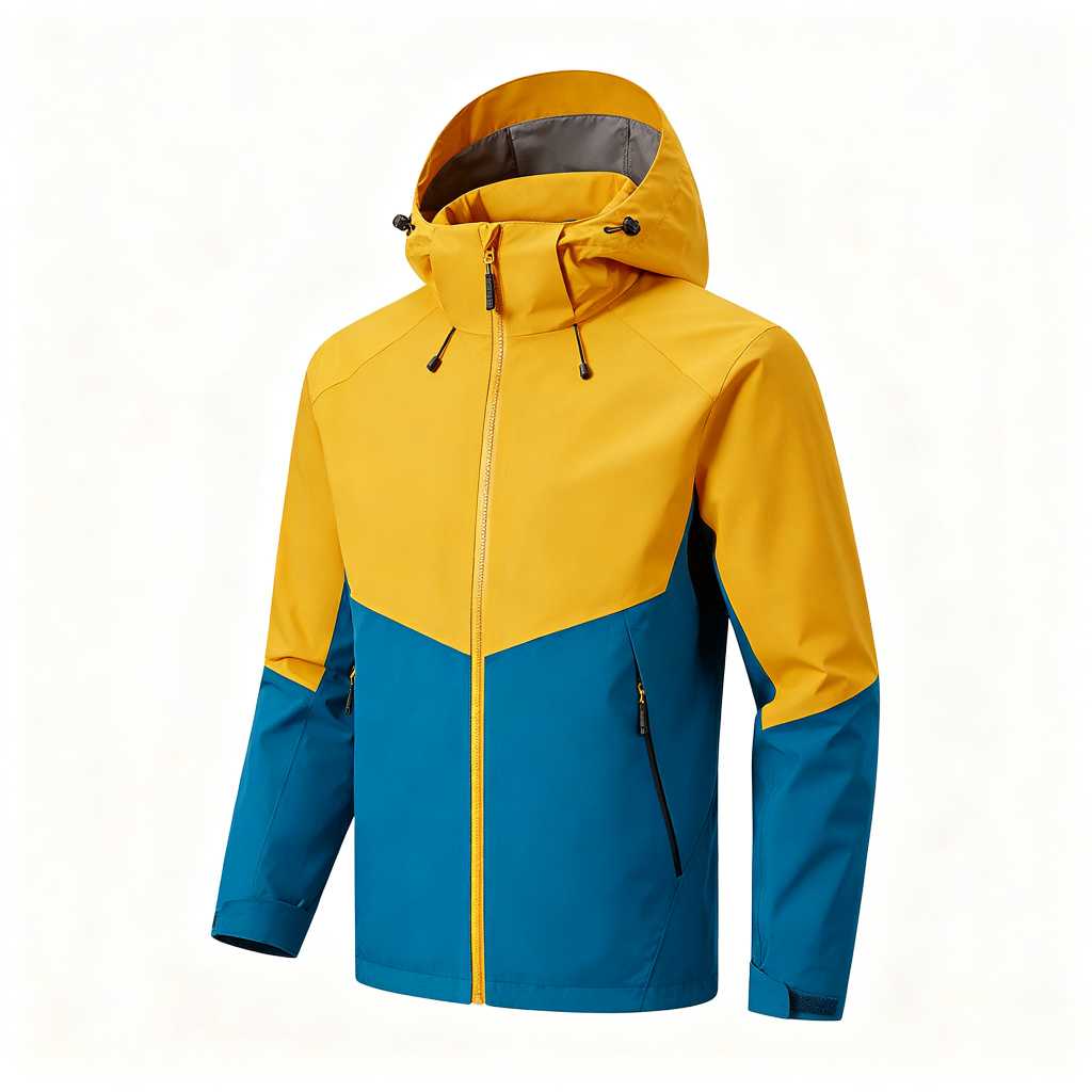 Yellow Blue Colorblock Hooded Outdoor Jacket