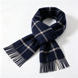 NavyPlaid Wool Scarf