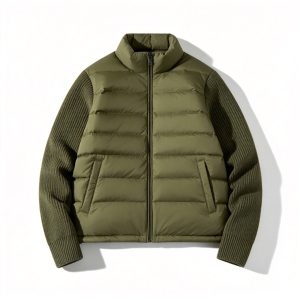 Army Green Knit Sleeve Stand Collar Down Jacket