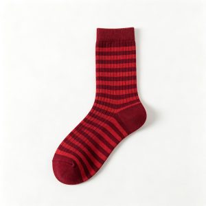 BurgundyStriped Crew Socks