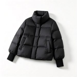 BlackCropped Stand-Collar Down Jacket