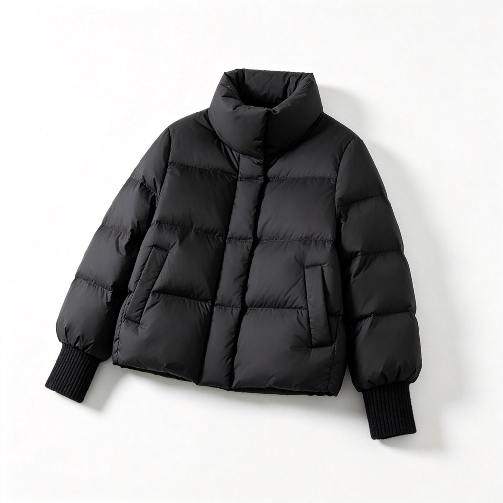 BlackCropped Stand-Collar Down Jacket