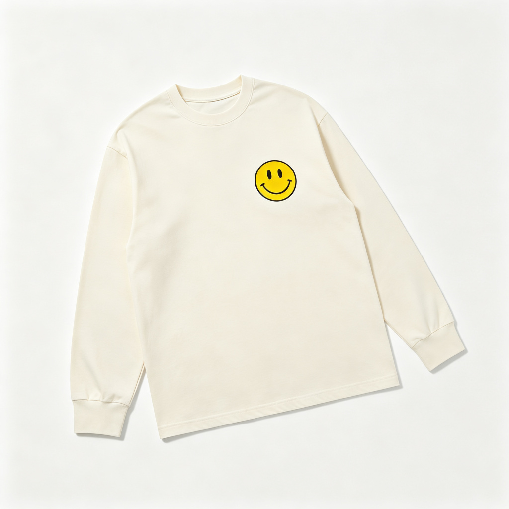 Cream Smiley Face Print Long Sleeve T-Shirt