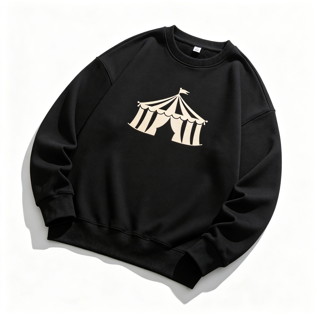 Black Circus Tent Graphic Print Crew Neck Sweatshirt