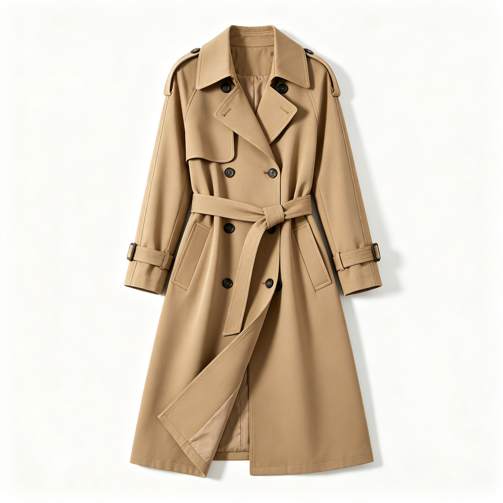 Khaki Mid-Length Trench Coat