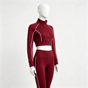 Red Zip-Up Long Sleeve Crop & Leggings Set